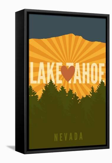 Lake Tahoe, Nevada - Heart and Mountains-Lantern Press-Framed Stretched Canvas