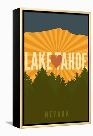 Lake Tahoe, Nevada - Heart and Mountains-Lantern Press-Framed Stretched Canvas