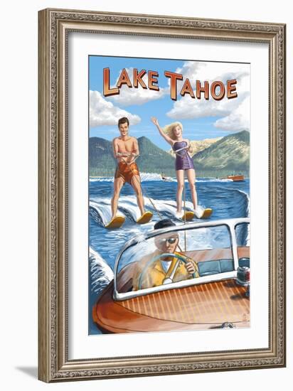 Lake Tahoe - Water Skiing Scene-Lantern Press-Framed Art Print