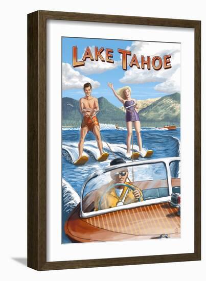 Lake Tahoe - Water Skiing Scene-Lantern Press-Framed Art Print