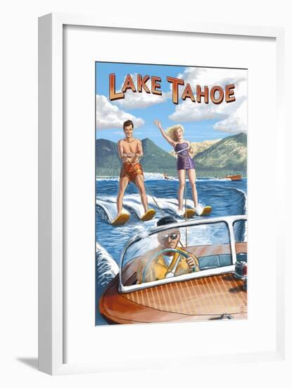 Lake Tahoe - Water Skiing Scene-Lantern Press-Framed Art Print