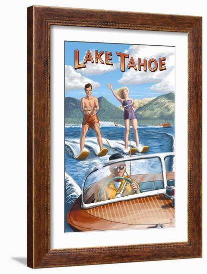 Lake Tahoe - Water Skiing Scene-Lantern Press-Framed Art Print