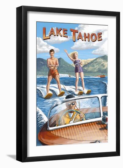 Lake Tahoe - Water Skiing Scene-Lantern Press-Framed Art Print