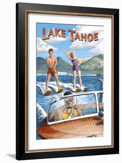 Lake Tahoe - Water Skiing Scene-Lantern Press-Framed Art Print