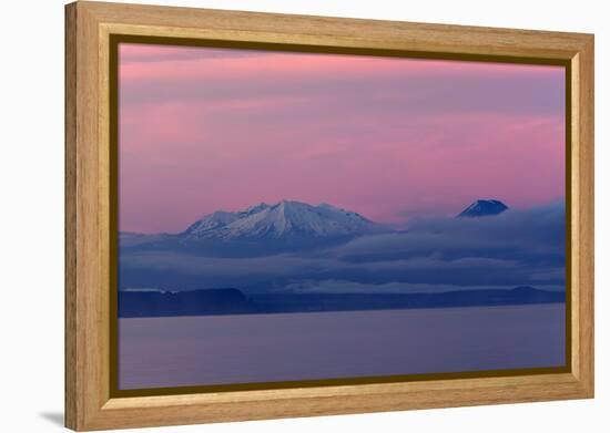 Lake Taupo with Mount Ruapehu and Mount Ngauruhoe at Dawn-Stuart-Framed Premier Image Canvas