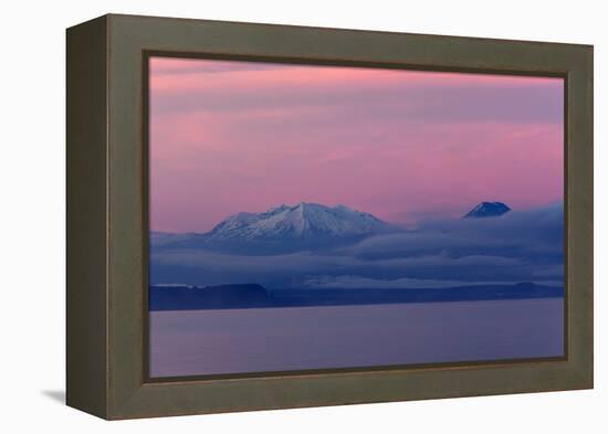 Lake Taupo with Mount Ruapehu and Mount Ngauruhoe at Dawn-Stuart-Framed Premier Image Canvas