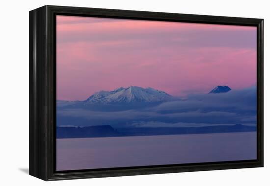 Lake Taupo with Mount Ruapehu and Mount Ngauruhoe at Dawn-Stuart-Framed Premier Image Canvas