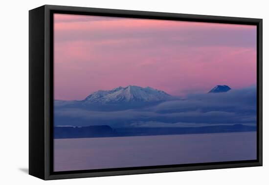 Lake Taupo with Mount Ruapehu and Mount Ngauruhoe at Dawn-Stuart-Framed Premier Image Canvas