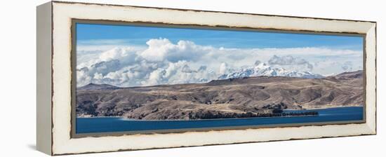 Lake Titicaca and the Cordillera Real Mountain Range in the Background-Alex Saberi-Framed Premier Image Canvas