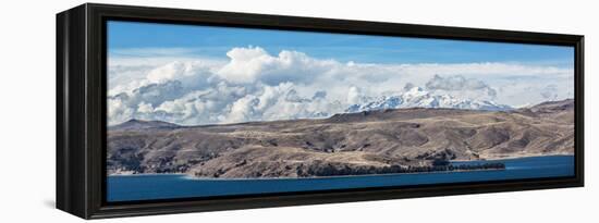 Lake Titicaca and the Cordillera Real Mountain Range in the Background-Alex Saberi-Framed Premier Image Canvas