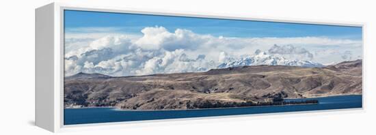 Lake Titicaca and the Cordillera Real Mountain Range in the Background-Alex Saberi-Framed Premier Image Canvas