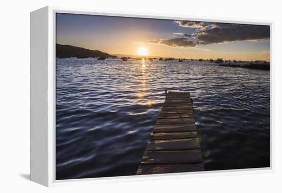 Lake Titicaca Pier at Sunset, Copacabana, Bolivia, South America-Matthew Williams-Ellis-Framed Premier Image Canvas