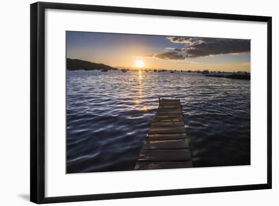 Lake Titicaca Pier at Sunset, Copacabana, Bolivia, South America-Matthew Williams-Ellis-Framed Photographic Print
