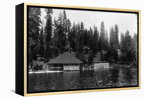 Lake View of Big Springs and Docks - Lake Almanor, CA-Lantern Press-Framed Stretched Canvas