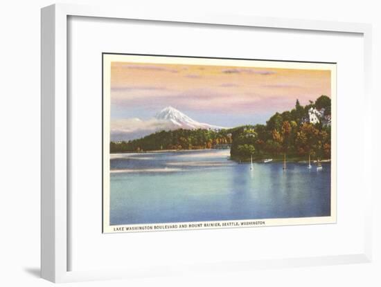 Lake Washington Boulevard and Mt. Rainier, Washington-null-Framed Art Print