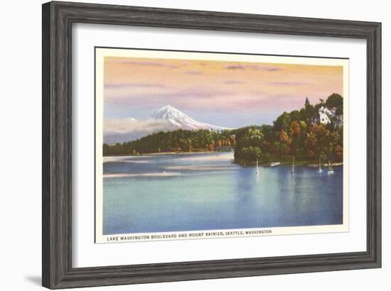 Lake Washington Boulevard and Mt. Rainier, Washington-null-Framed Art Print