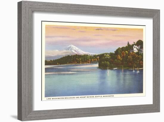 Lake Washington Boulevard and Mt. Rainier, Washington-null-Framed Art Print