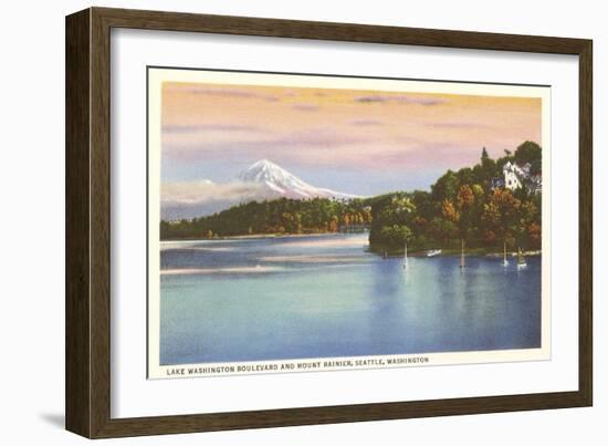 Lake Washington Boulevard and Mt. Rainier, Washington-null-Framed Art Print