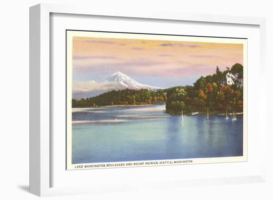 Lake Washington Boulevard and Mt. Rainier, Washington-null-Framed Art Print