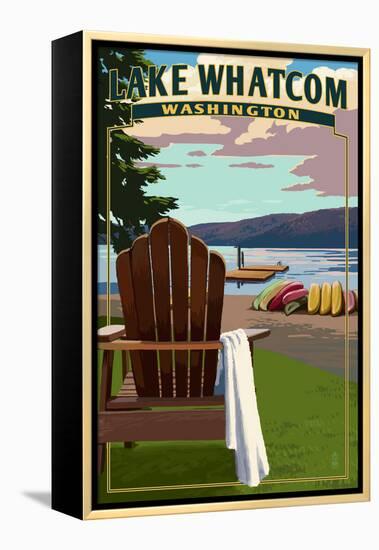 Lake Whatcom, Washington - Adirondack Chairs-Lantern Press-Framed Stretched Canvas