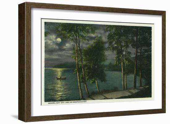 Lake Winnipesaukee, Maine - Moonlit Scene on the Lake-Lantern Press-Framed Art Print