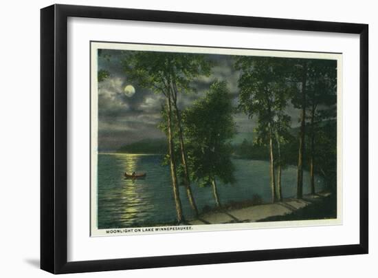 Lake Winnipesaukee, Maine - Moonlit Scene on the Lake-Lantern Press-Framed Art Print