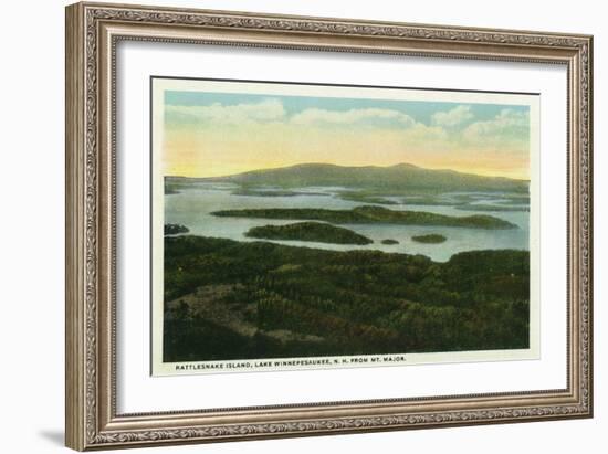 Lake Winnipesaukee, Maine - Mt. Major Aerial View of Rattlesnake Island, Lake-Lantern Press-Framed Art Print