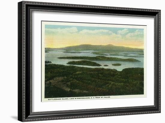 Lake Winnipesaukee, Maine - Mt. Major Aerial View of Rattlesnake Island, Lake-Lantern Press-Framed Art Print