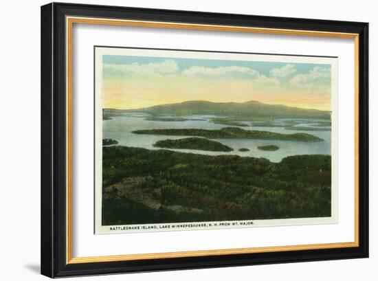 Lake Winnipesaukee, Maine - Mt. Major Aerial View of Rattlesnake Island, Lake-Lantern Press-Framed Art Print