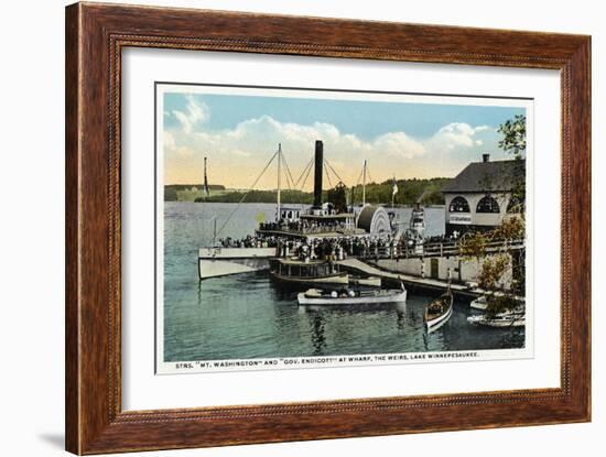 Lake Winnipesaukee, Maine - Mt. Washington, Gov. Endicott Steamers Docked-Lantern Press-Framed Art Print