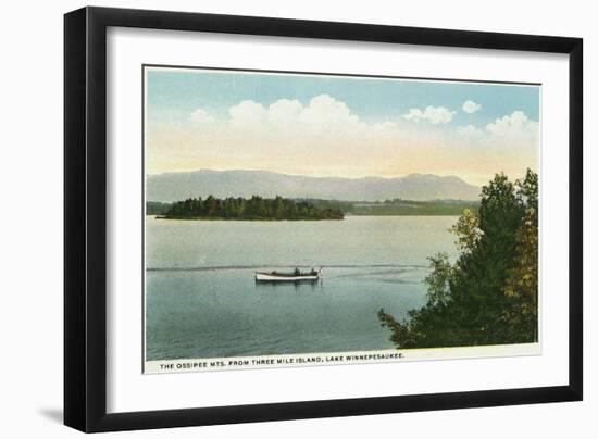 Lake Winnipesaukee, Maine - Three Mile Island View of the Ossipee Mts-Lantern Press-Framed Art Print