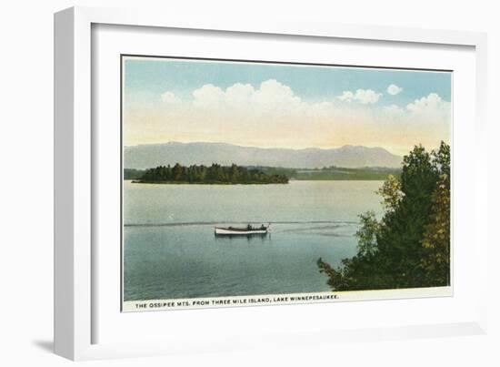 Lake Winnipesaukee, Maine - Three Mile Island View of the Ossipee Mts-Lantern Press-Framed Art Print