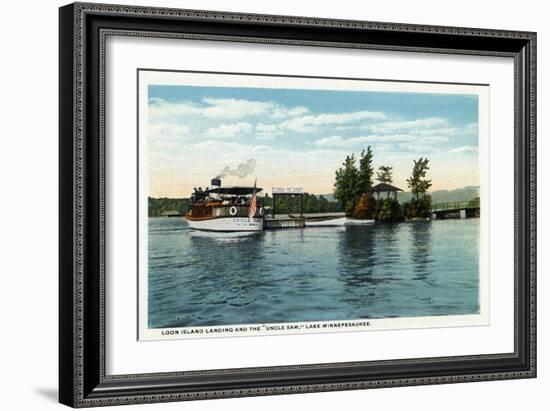 Lake Winnipesaukee, Maine - Uncle Sam Steamer at the Loon Island Landing-Lantern Press-Framed Art Print
