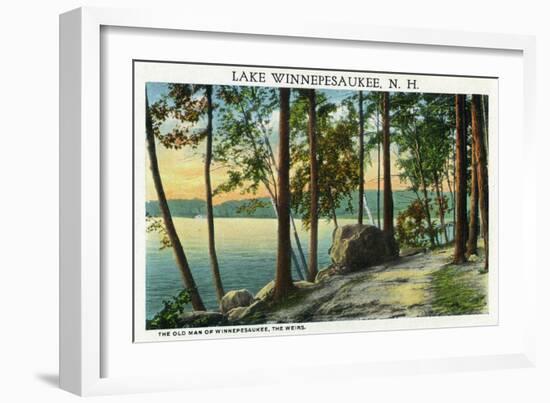 Lake Winnipesaukee, Maine - View of the Old Man Rock Formation-Lantern Press-Framed Art Print