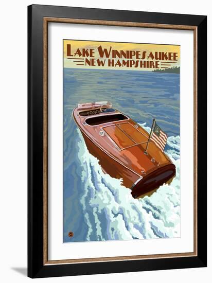 Lake Winnipesaukee, New Hampshire - Chris Craft Boat-Lantern Press-Framed Art Print