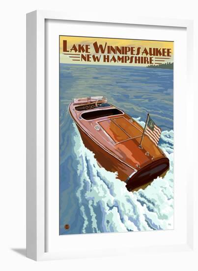 Lake Winnipesaukee, New Hampshire - Chris Craft Boat-Lantern Press-Framed Art Print