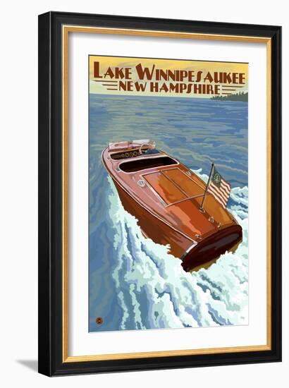 Lake Winnipesaukee, New Hampshire - Chris Craft Boat-Lantern Press-Framed Art Print