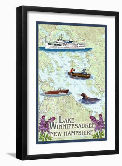 Lake Winnipesaukee, New Hampshire - Lake Chart-Lantern Press-Framed Art Print