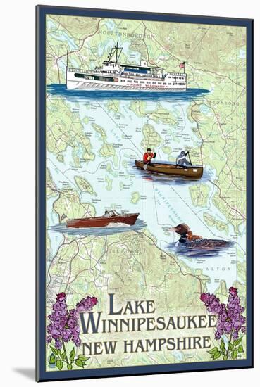 Lake Winnipesaukee, New Hampshire - Lake Chart-Lantern Press-Mounted Art Print