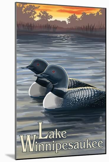 Lake Winnipesaukee, New Hampshire - Loons-Lantern Press-Mounted Art Print