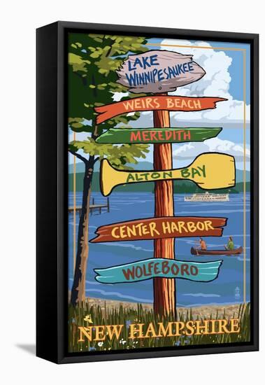 Lake Winnipesaukee, New Hampshire - Signpost Destinations-Lantern Press-Framed Stretched Canvas