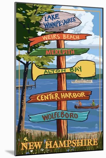 Lake Winnipesaukee, New Hampshire - Signpost Destinations-Lantern Press-Mounted Art Print