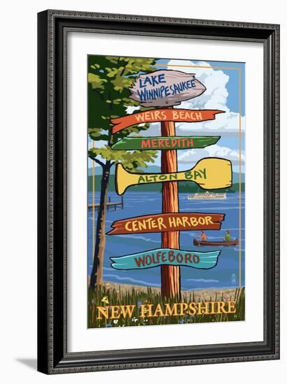 Lake Winnipesaukee, New Hampshire - Signpost Destinations-Lantern Press-Framed Art Print