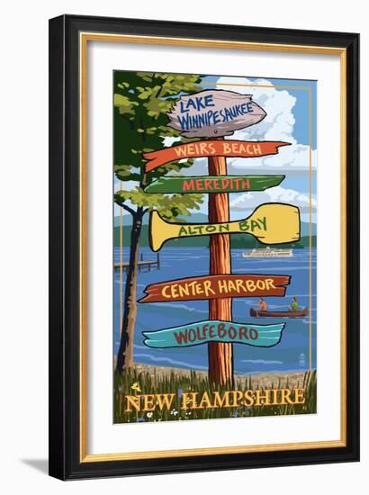 Lake Winnipesaukee, New Hampshire - Signpost Destinations-Lantern Press-Framed Art Print
