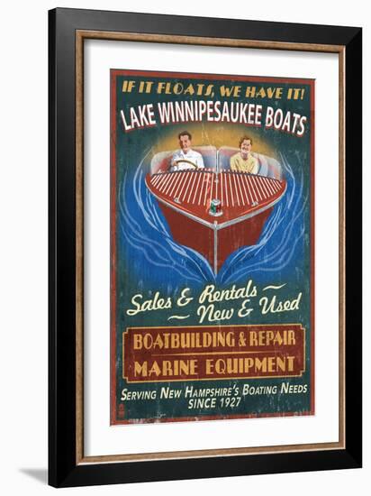 Lake Winnipesaukee, New Hampshire - Vintage Boat Sign-Lantern Press-Framed Art Print