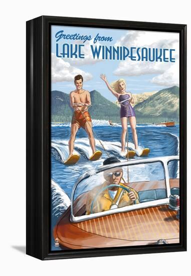 Lake Winnipesaukee, New Hampshire - Water Skiing Scene-Lantern Press-Framed Stretched Canvas