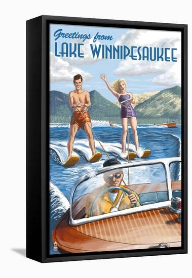 Lake Winnipesaukee, New Hampshire - Water Skiing Scene-Lantern Press-Framed Stretched Canvas