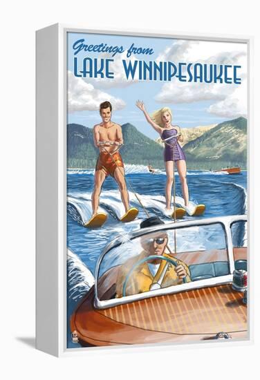 Lake Winnipesaukee, New Hampshire - Water Skiing Scene-Lantern Press-Framed Stretched Canvas
