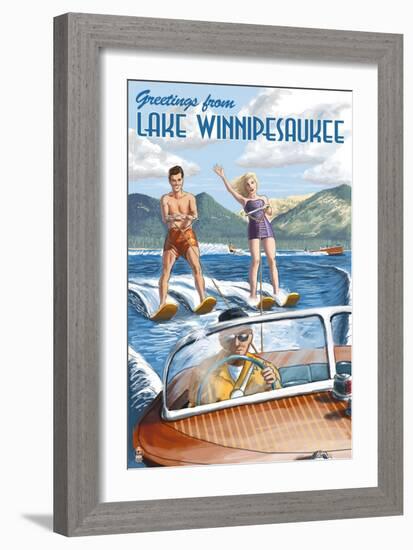 Lake Winnipesaukee, New Hampshire - Water Skiing Scene-Lantern Press-Framed Art Print