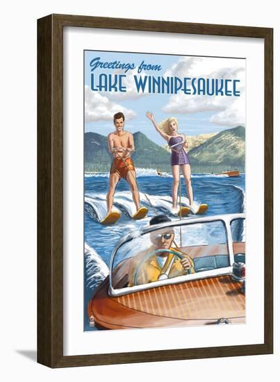 Lake Winnipesaukee, New Hampshire - Water Skiing Scene-Lantern Press-Framed Art Print